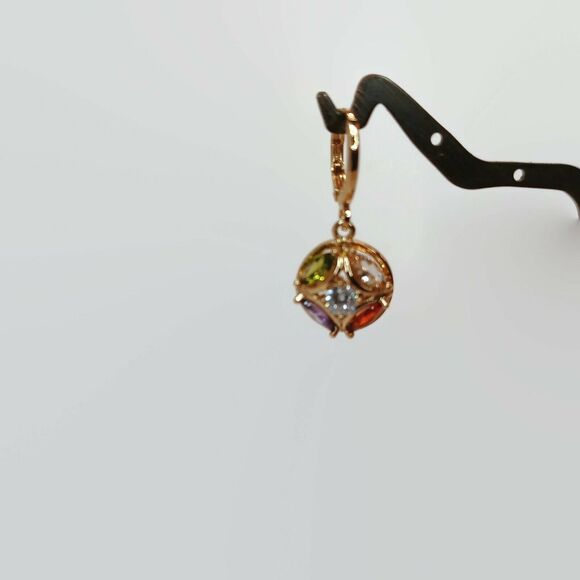 Multi Color Crystal Gold Tone Earrings - Picture 2 of 3